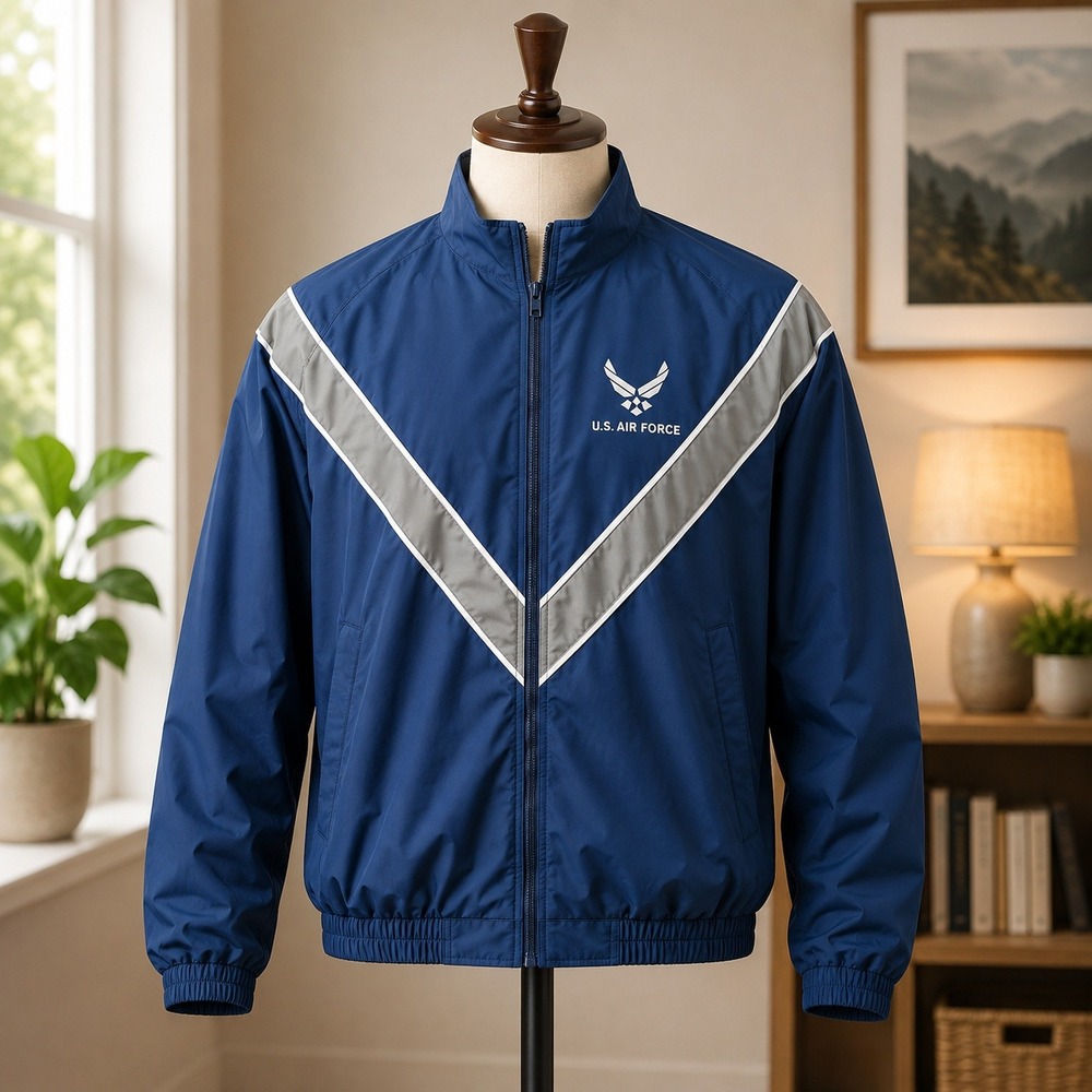 US Air Force PTU Windbreaker Jacket Mens Small Short Blue Reflective Training